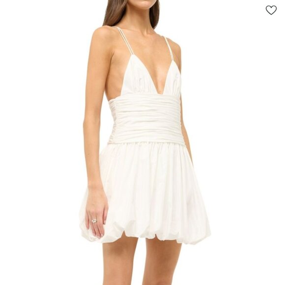 STAUD Loren Ruched Taffeta Mini Dress in White NWT - Picture 2 of 8